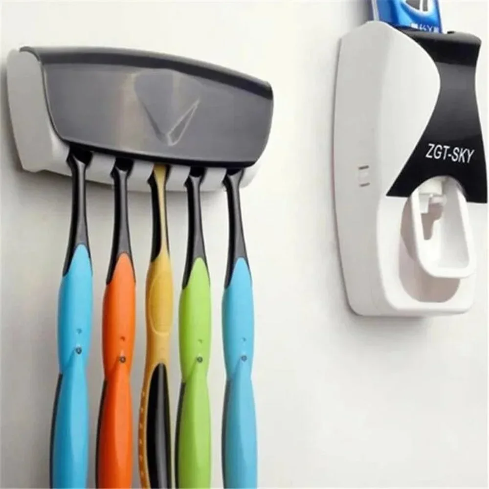 Automatic Touch Toothpaste Dispenser & Brush Holder Set